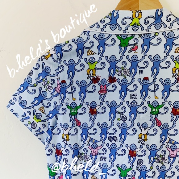 Roller Rabbit Greenwich Monkey Polo Pajamas in Blue Monkey Size XS Brand New NWT - Picture 9 of 16